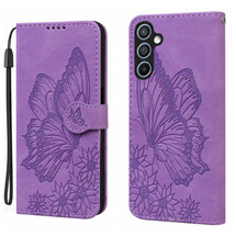 For Samsung Galaxy A37 5G Case | Retro Embossed Butterfly PU Leather Wallet Cover, Purple | iCoverLover Australia