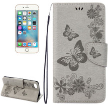 Grey Butterflies Emboss Leather Wallet iPhone SE 5G (2022), SE (2020) / 8 / 7 Case | iCoverLover