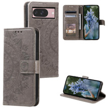 For Google Pixel 11 Artisan Wallet Case, Embossed Floral PU Leather with Secure Lanyard & Stand, Grey | iCoverLover.com.au