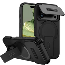 For iPhone 18 Pro Case | MagSafe Compatible Sliding Camera Shield Kickstand Cover, Black