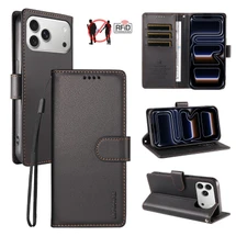 For iPhone 18 Pro Case | Pearlescent RFID Blocking Wallet Cover, Black