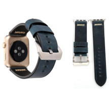 For Apple Watch Series 12, 42-mm Case, Retro Genuine Leather Watch Band, Blue | iCoverLover.com.au