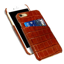 iPhone SE 5G (2022), SE (2020) / 8 / 7 Case Light Brown Crocodile Pattern Genuine Leather Protective Shell with 1 Card Slot, Anti-Grip, Scratch-Resistant and Drop-prooiCoverLover