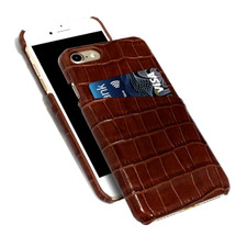 iPhone SE 5G (2022), SE (2020) / 8 / 7 Case Dark Brown Crocodile Pattern Genuine Leather Protective Shell with 1 Card Slot, Anti-Grip, Scratch-Resistant and Drop-prooiCoverLover