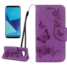 Purple Butterflies Embossed Leather Wallet Samsung Galaxy S8 Case | Leather Samsung Galaxy S8 Cases | Fashion Samsung Galaxy S8 Covers | iCoverLover
