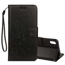iPhone XR Case Black Embossed Butterfly Pattern Horizontal Flip Leather Case with Holder, Lanyard & Wallet | Leather Apple iPhone XR Covers | Leather Apple iPhone XR Cases | iCoverLover