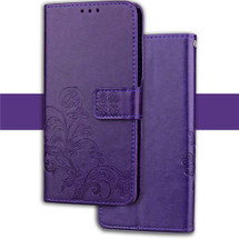 iPhone XS Max Case Purple Embossed PU Leather & TPU Wallet-style Cover with 2 Card Slots, Built-in Kickstand, and Magnetic Flap Closure | Leather Apple iPhone XS Max Covers | Leather Apple iPhone XS Max Cases | iCoverLover