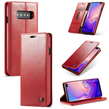 Samsung Galaxy S10 Case Red PC + PU Leather Business Style Wild Horse Texture Wallet Cover | Leather Samsung Galaxy S10 Covers | Leather Samsung Galaxy S10 Cases | iCoverLover