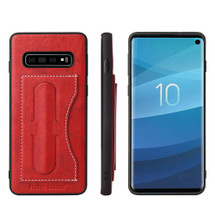 Samsung Galaxy S10 Case Red Fierre Shann Luxury PU Leather Back Case with Built-in Kickstand and 1 Exterior Card Slot | Leather Samsung Galaxy S10 Cases | Leather Samsung Galaxy S10 Covers | iCoverLover