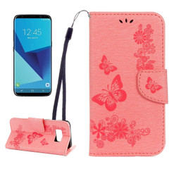 Pink Butterflies Embossed Leather  Wallet Samsung Galaxy S8 Case | Leather Samsung Galaxy S8 Cases | Fashion Samsung Galaxy S8 Covers | iCoverLover