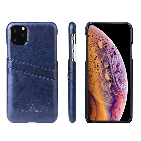 iPhone 11 Pro Max Case Blue Deluxe PU Leather Back Shell with 2 Card Slots, Ultra Slim Build & Impact-Resistant | Leather iPhone 11 Pro Max Covers | Leather iPhone 11 Pro Max Cases | iCoverLover
