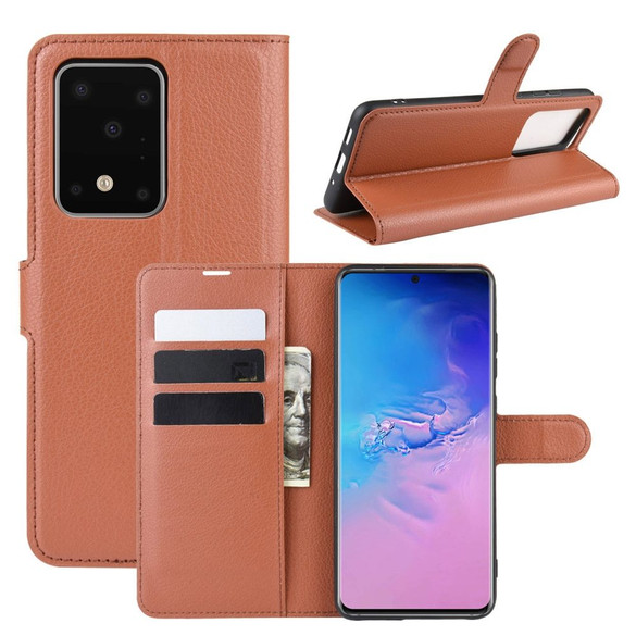 For Galaxy S20 Plus Lychee Texture Folio Protective Case with & Card Slots & Wallet Brown | iCoverLover Australia