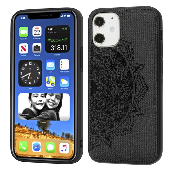 iPhone 12, 12 mini, 12 Pro, 12 Pro Max Case, Fabric Textured Mandala Print Back Cover, Magnetic Insert, Black | iCoverLover Australia