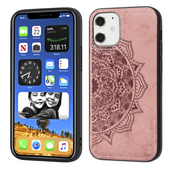 iPhone 12, 12 mini, 12 Pro, 12 Pro Max Case, Fabric Textured Mandala Print Back Cover, Magnetic Insert, Rose Gold | iCoverLover Australia