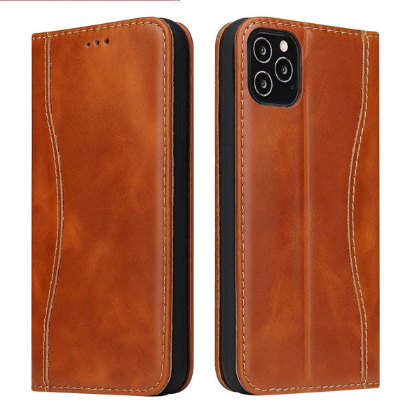 iPhone 12 Pro Max/12 Pro/12 mini Case, Brown Fierre Shann Genuine Cowhide Leather Cover, 2 Card Slots, Cash Pocket & Stand | iCoverLover Australia