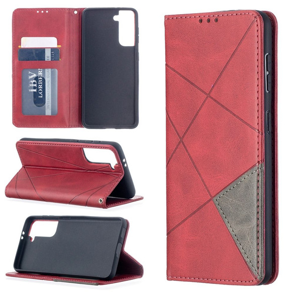 For Samsung Galaxy S21 Ultra/S21+ Plus/S21 Case, Geometric Folio Magnetic PU Leather Wallet Cover & Stand, Red | iCoverLover.com.au | Phone Cases