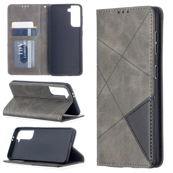 For Samsung Galaxy S21 Ultra/S21+ Plus/S21 Case, Geometric Folio Magnetic PU Leather Wallet Cover & Stand, Grey | iCoverLover.com.au | Phone Cases