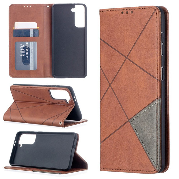 For Samsung Galaxy S21 Ultra/S21+ Plus/S21 Case, Geometric Folio Magnetic PU Leather Wallet Cover & Stand, Brown | iCoverLover.com.au | Phone Cases