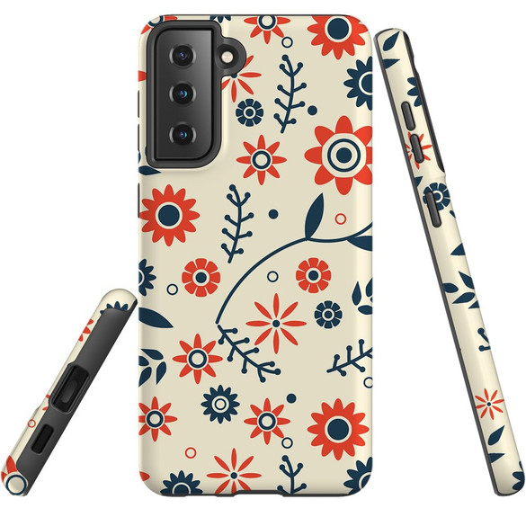 For Samsung Galaxy S23 Ultra, S23+ Plus, S23, S22 Ultra, S22+, S22, S21 Case, Protective Cover, Orange & Blue Flowers | Protective Cases | iCoverLover.com.au