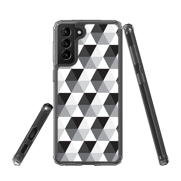 Samsung Galaxy S21 Ultra/S21+ Plus/S21 Protective Case, Clear Acrylic Back Cover, Black And White Hexagons | iCoverLover.com.au | Phone Cases