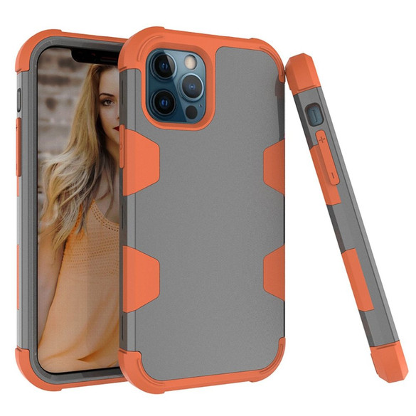 For iPhone 12 Pro Max/12 Pro/12/12 mini Case Protective Armored 3-Layer Cover,Grey & Orange | Protective iPhone Cases | icoverlover.com.au