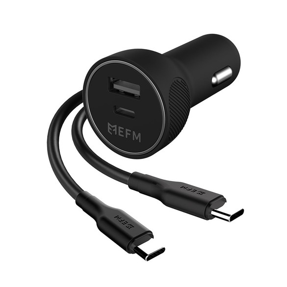 EFM 57W Dual Port Car Charger With Type C to Type C Cable, Black | iCoverLover.com.au