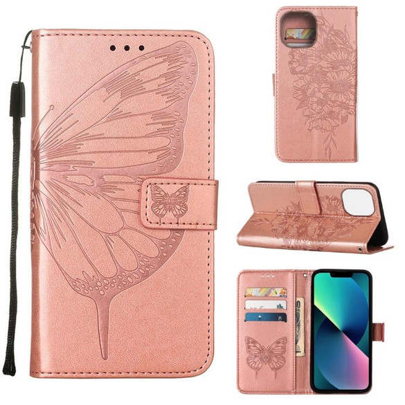 For iPhone 14 Pro Max, 14 Pro, 14 Plus, 14 Case, Floral Butterfly, PU Leather, Lanyard, Stand, Rose Gold | Wallet Folio Cases | iCoverLover.com.au