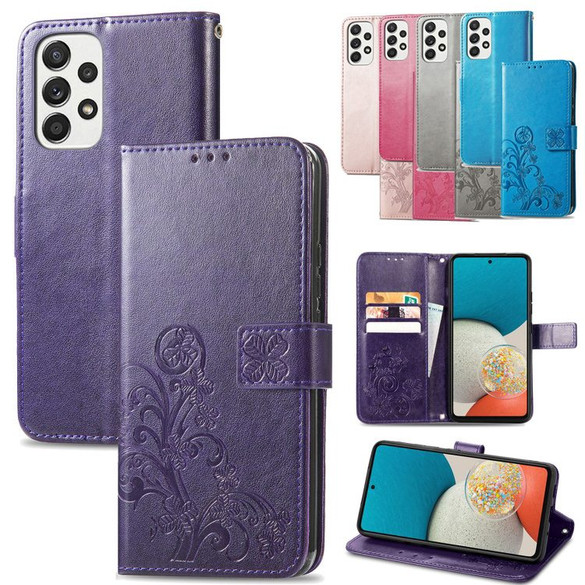 For Samsung Galaxy A73 5G Case, Four-leaf Clover Emboss PU Leather Wallet Cover, Stand | Folio Cases | iCoverLover.com.au