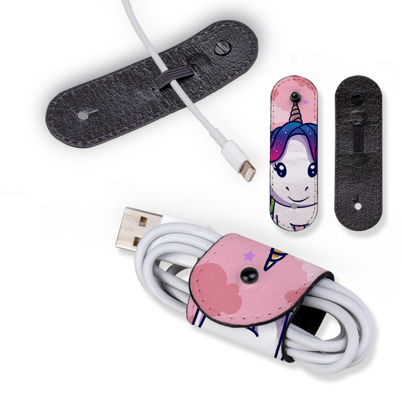 Universal Cable Cord Wrap (100mm x 30mm), Paper Leather, Cute Unicorn | AddOns | iCoverLover.com.au
