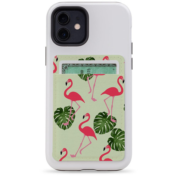 1 or 2 Card Slot Wallet Adhesive AddOn, Paper Leather, Flamingoes And Monsteras | AddOns | iCoverLover.com.au