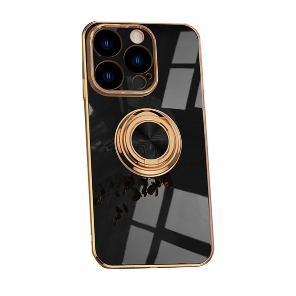 For iPhone 15 Pro Max, 15 Pro, 15 Plus, 15 Case, Electroplated Cover, Kickstand Ring Holder, Black | iCoverLover