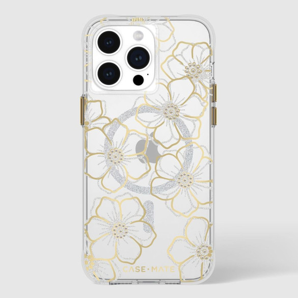 Case-Mate MagSafe Case for iPhone 15 Series, Floral Gems, Gold | iCoverLover