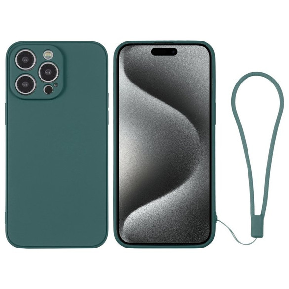 For iPhone 15 Pro Max, 15 Case, Silicone Soft Cover, Wrist Strap, Deep Green | iCoverLover Australia