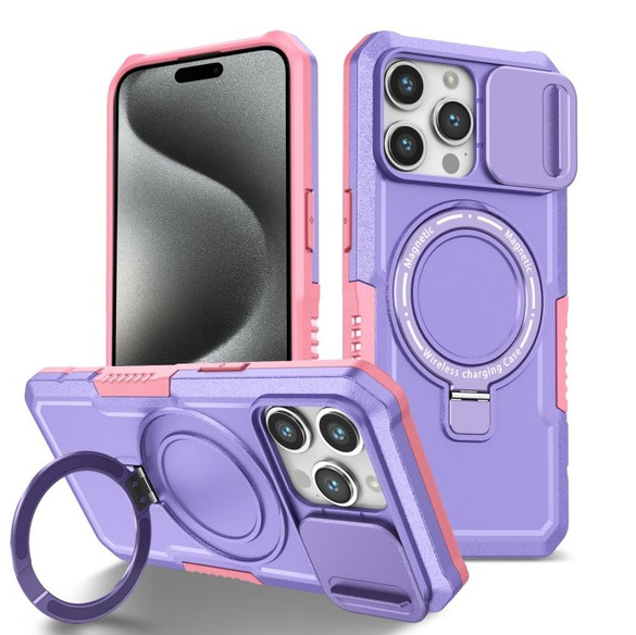 For iPhone 15 Pro Max, 15 Pro, 15 Case, MagSafe Compatible, Sliding Cam Shield & Holder, Protective Cover, Pink Purple | iCoverLover Australia