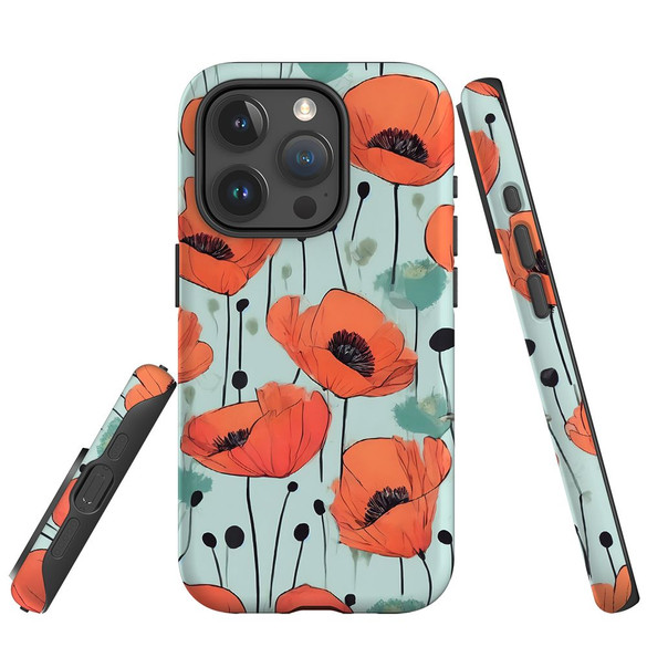 For iPhone Case, Tough Back Cover, Poppy Field | iCoverLover