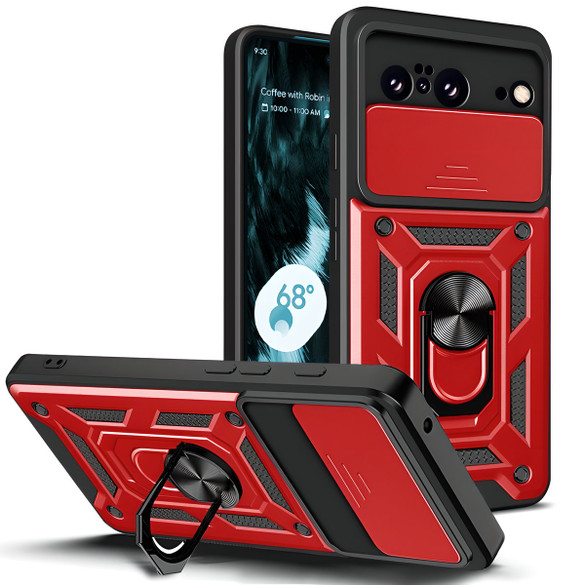 For Google Pixel 8 Pro 5G or Pixel 8 5G Case, Camera Cover and Ring Stand Protective Cover, Red | iCoverLover Australia