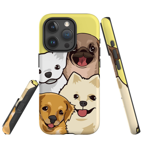 For iPhone 15 Pro Case Tough Protective Cover, Illustrated Puppies | Protective Covers | iCoverLover Australia