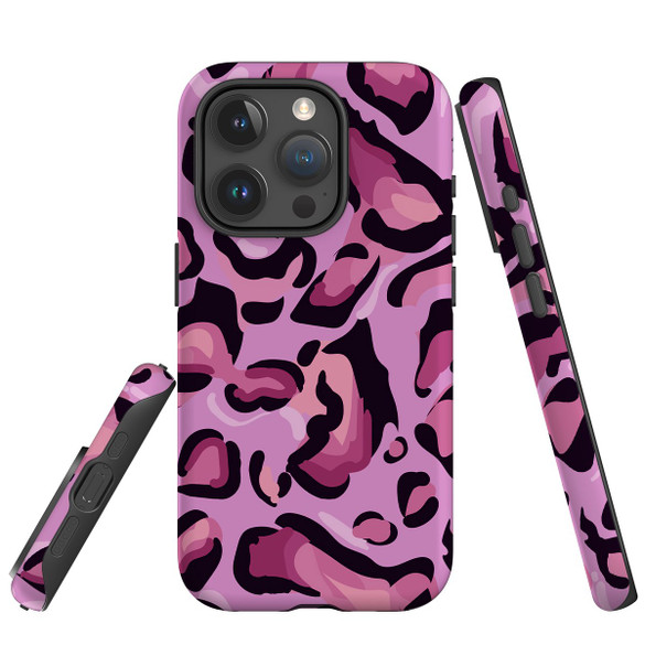 For iPhone 15 Pro Case Tough Protective Cover, Magenta Leopard Pattern | Protective Covers | iCoverLover Australia