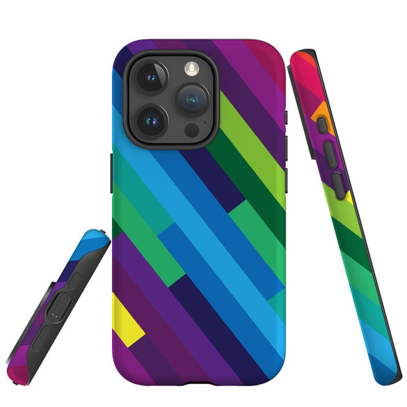 For iPhone 15 Pro Max Case Tough Protective Cover, Lined Rainbow | Protective Covers | iCoverLover Australia
