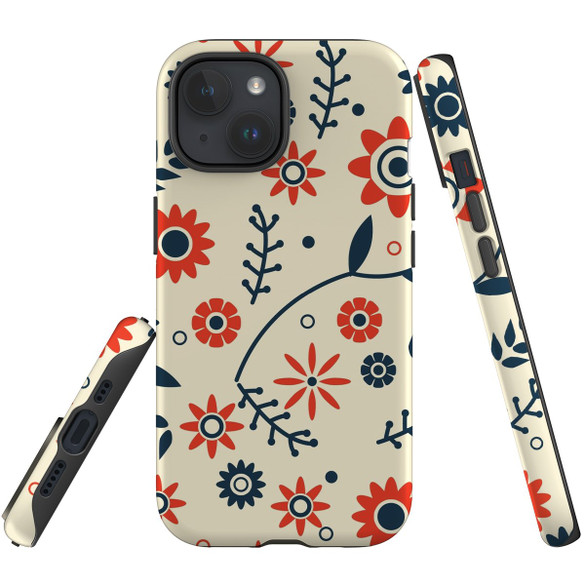 For iPhone 15 Case Tough Protective Cover, Orange And Blue Flowers | Protective Covers | iCoverLover Australia