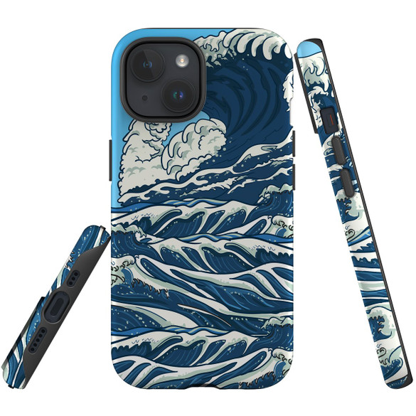 For iPhone 15 Case Tough Protective Cover, Japanese Wave | Protective Covers | iCoverLover Australia