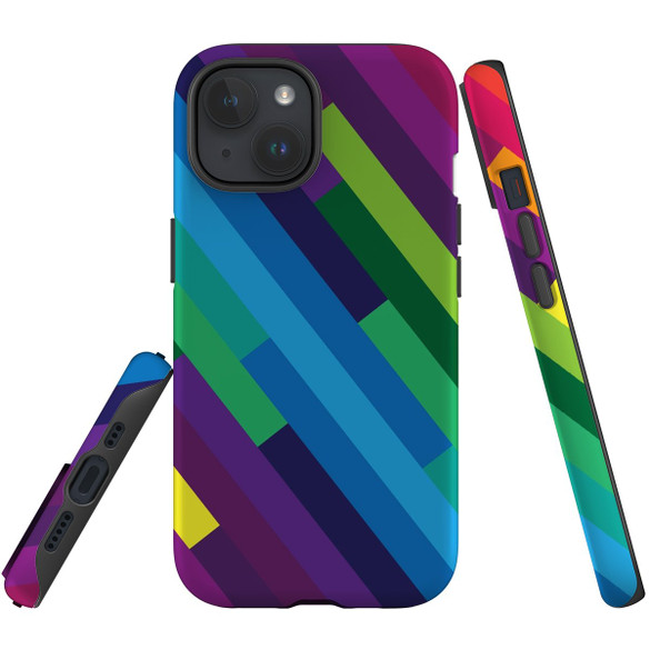 For iPhone 15 Plus Case Tough Protective Cover, Lined Rainbow | Protective Covers | iCoverLover Australia