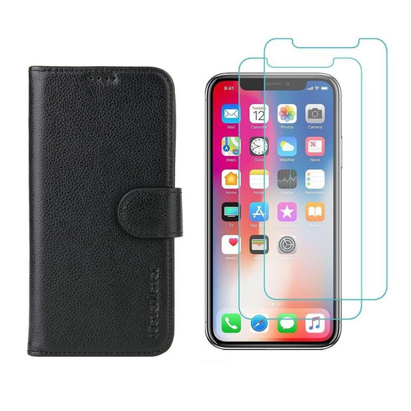 iCoverLover For iPhone XS & X Wallet Case + [2-Pack] Screen Protectors