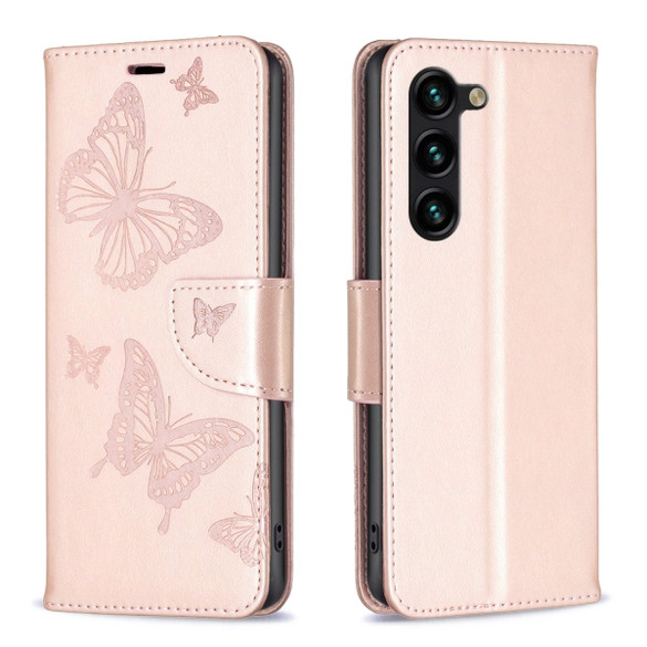 For Samsung Galaxy S24 Ultra, S24+ Plus or S24 Case - Embossed Butterflies, Folio Wallet PU Leather Cover, Stand, Rose Gold | iCoverLover.com.au