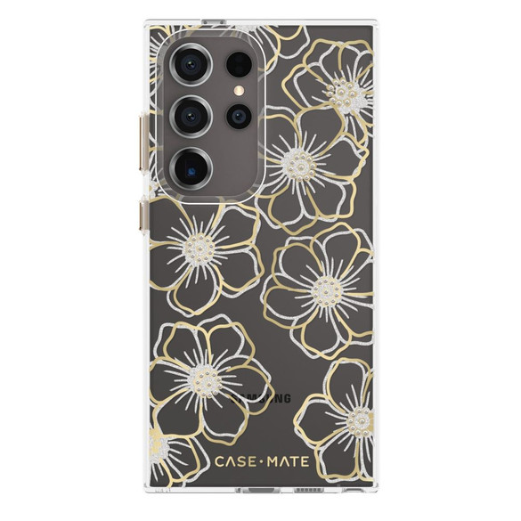 Galaxy S24 Ultra, S24+ Plus, S24 Floral Gems Cover in Gold