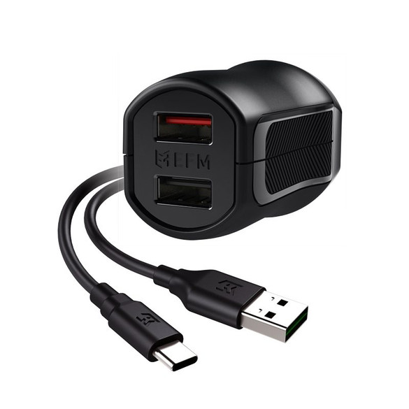 EFM Dual USB Rapid Wall Charger 3.4A With Type C Cable, Black | iCoverLover.com.au