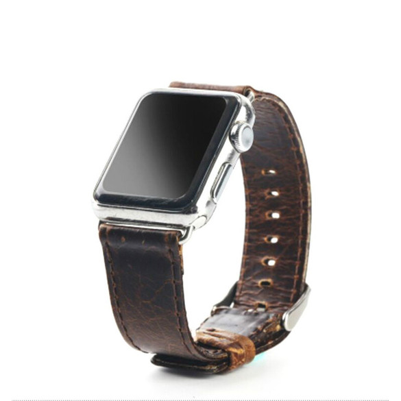 For Apple Watch Series 8, 41-mm Case, Genuine Leather Strap, Black | iCoverLover.com.au
