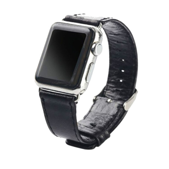 For Apple Watch Series 8, 41-mm Case, Genuine Leather Oil Wax Strap, Black | iCoverLover.com.au