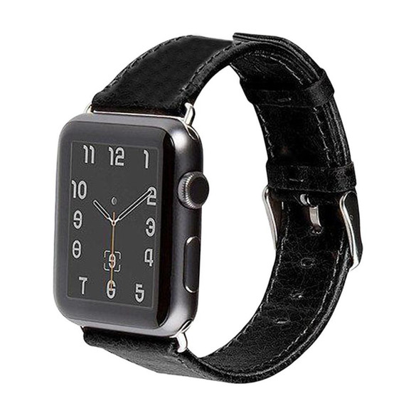 For Apple Watch Series 3, 38-mm Case, Genuine Leather Strap, Black | iCoverLover.com.au