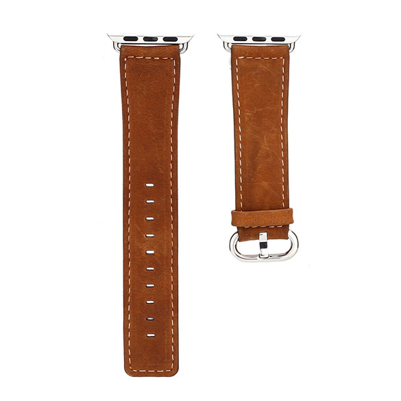 For Apple Watch SE (2nd Gen), 44-mm Case, Premium Genuine Leather Strap, Brown | iCoverLover.com.au